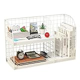 GLigeT Bücherregal, Schreibtisch-Aufbewahrungsregal, Büro-Aktenregal, 2-lagiges Schreibtisch-Bücherregal, kleines Kinder-Schreibtisch-Organisationsregal, 39 x 15,2 x 24,8 cm, weißes Bücherregal