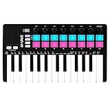 M-VAVE verbesserte MIDI-Tastatur, MIDI-Controller, tragbare wiederaufladbare Arranger-Tastatur, RGB-Pad-Tastatur, SMK-25II, schwarz-weiß, eingebauter Akku