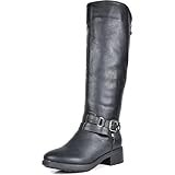 DREAM PAIRS Kniehohe Damen Westernstiefel Motorradstiefel mit seitlichem Reißverschluss und Druckknopfschnalle,Size 38.5,Schwarz,Uncle