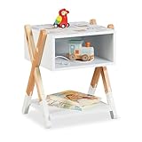 Relaxdays Nachttisch Kinder, offenes Fach, Teddy-Design, HBT 42x34x30 cm, Kinderkommode X-Design, Holz & MDF, Mehrfarbig