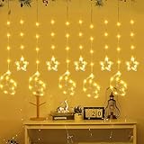 Ramadan Deko Lichterkette, 3.5M Ramadan Lichtervorhang, LED Mond Sterne Lichterkette mit Timer & Fernbedienung, 8 Modi, USB Ramadan Lichterkette Fenster Innen Außen für Balkon, Party, Fenster (A)