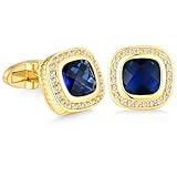HONEY BEAR Platz Kristall Manschettenknöpfe Herren Luxry für Hemd Hochzeit Cufflinks Manschettenknopf, Blau mit Gold