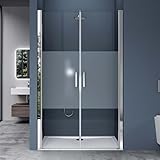 doporro Duschtür Nischentür dusche Duschabtrennung Duschkabine 94cm - 98cm Nischendrehtür 195cm ESG-Sicherheitsglas Duschtür mit Milchglas-Streifen Drehtür mit Hebe- und Senkmechanismus Teramo24K