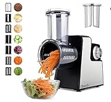 Verbesserte elektrische Käsereibe mit 300 W Leistung und 7 Edelstahlklingen, Ein-Knopf-Küchenmaschine zum Schneiden, Reiben und Mahlen von Käse, Gemüse, Obst und Nüssen – leicht zu reinige