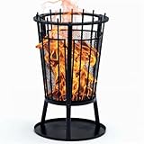 Gravidus Feuerkorb für Holzscheite & Grillkohle, pulverbeschichtetes Eisen, 40x61 cm mit Funkenschutz und Bodenplatte, Feuerstelle