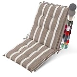 Beautissu 2er Set Premium Niedriglehner Auflage Gartenstuhl 100x50cm Sun-NL – 8cm Dick Polster Gartenstuhlauflage rutschfest Befestigungsbänder UV-Lichtechtheit 5 – Robust Stoff Beige-Weiß Gestreift