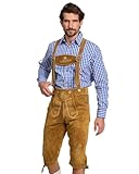 STEIGENHÖFER Knielange Trachten Lederhose für Herren mit passenden Trägern, echtes Premium Veloursleder in 3 Farben, Gr. 46-62, Farbe: Hellbraun, Größe: 50