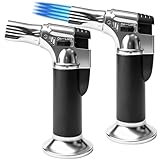 2 Stück Flambierbrenner Küche Nachfüllbar, Einstellbarer Küchenbrenner mit Sicherheitsschloss, Bunsenbrenner Gasbrenner für Crème Brulée, Desserts, BBQ, Camping, Grillen (Butan Nicht Inbegriffen)