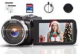 Videokamera 4K Camcorder HD 80MP IR-Nachtsicht Vlogging Kamera für YouTube, Webcam Camera mit 18-Facher Digitalzoom, 3.0’’ 270° Drehung IPS Bildschirm 30FPS Videokamera mit 32GB SD-Karte und 2 Akkus