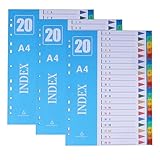 JALVPI 3er 20 Teilig A4 Register Trennblätter für Ordner, Kunststoff, Registertrenner für Organisation, 225x297mm 1-20