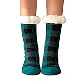 XTBFOOJ Damen Socken Baumwolle Winter-Teppich-Socken -verdickte karierte gedruckte Schlaf-Schnee-Socken Strümpfe Ohne Gummi (Green #1, One Size) Warme KniestrüMpfe Damen 39-42 Winter Herren Socken 42