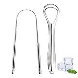 Fousenuk 2 stück Zungenreiniger, Zungenschaber aus 304 Edelstahl Tongue Scraper Set Gegen Mundgeruch, Zungenbürste für Einen Frischen Atem Tongue Cleaner mit Griff für Erwachsene und Kinder