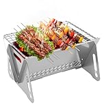 dellyy Klappgrill Edelstahl, Grill Portable, Mini Grill, Camping Grill, Reisegrill Geeignet für Außenbereich, Garten und andere Orte, Geeignet für 1–2 Personen