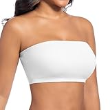ONEW Nahtlos Bandeau BH Damen Trägerloser Bustier Top ohne Bügel Schulterfrei Bra Tube Top mit Transparenten Trägern Weiß M