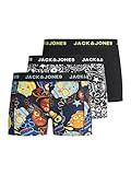 Jack & Jones Junior Jungen JACSUGAR Skull Trunks 3 Pack. JR Boxershorts, Black/Detail:Black-Blazing Yellow, 164