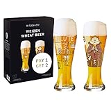 RITZENHOFF Weizen 2er-Set von Potts und Kathrin Stockebrand, aus Kristallglas, 645 ml Füllvolumen, spülmaschinengeeignet, Beige, Weiß, Schwarz