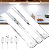 OUILA Unterbauleuchte Küche LED Schrankbeleuchtung mit Bewegungsmelder USB-C wiederaufladbar LED-Licht Dimmbar kabellos Nachtlicht für Küche Kleiderschrank Schrank 20.5CM 3 Stück