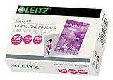 Leitz Heißlaminierfolien 125 mic 60 x 90 mm, Laminieren von Visitenkarten, Hochwertige Laminierfolien im 100er Pack, Glänzend, Transparent, 73690002