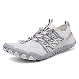 QJJQ Barfußschuhe Damen Herren Wasserschuhe Strandschuhe Schnell Trocknend Badeschuhe Atmungsaktiv Leichte rutschfeste Aquaschuhe Surfschuhe Traillaufschuhe Fitnessschuhe, Weiß, 43 EU