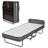 Edward Bed & Bath klappbares Gästebett mit Rollen, 90x200 cm, 14 cm Federkernmatratze (fest), platzsparend, stabil und belastbar, Klappbett, dunkelgrau