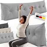 ELONEO Rückenkissen 200 cm breit, Keilkissen für Bett und Sofa geeignet, dreieckiges Lesekissen, Kissen mit abnehmbarem und waschbarem Bezug, mit praktischem Seitenfach