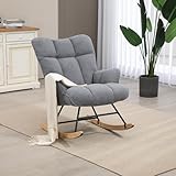 Aunekiv Schaukelstuhl, Stillsessel Schaukelsessel, Teddystoff Gepolsterter Schwingsessel Lesesessel Relaxstuhl Sessel mit Holzkufen, Armlehne, für Wohnzimmer, Schlafzimmer, Babyzimmer, Dunkelgrau