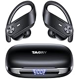 TAGRY - Kabellose Bluetooth-Kopfhörer, 80 Stunden, IPX7 Wiedergabezeit, wasserdichte digitale Anzeige, Sportkopfhörer mit Ohrbügel, Mikrofon, Stereo-Kopfhörer