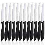 Ruffulon Brotmesser Set 12-teilig,23cm klein Küchenmesser,Scharfe Brotmesser Wellenschliff,Edelstahl Frühstücksmesser,Brötchenmesser Set,Kunststoffgriff Brotzeitmesser,Schwarz