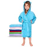 Twinzen - Kinderbademantel Mädchen oder Junge - 100% Baumwolle Ohne Chemikalien Oeko-TEX® - 2 Taschen, Gürtel, Kapuze mit Ohren - 7-8 Jahre, Pastellblau, Size4