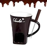 skyrabbiter Teelicht Schokofondue Tasse aus Porzellan, mit Edelstahl-Gabeln, Schokoladenfondue Set, mit Edelstahl-Gabeln, Kleines Fondueset für Schokolade Käse, Schoko Fondue Teelichthalter (A)