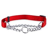Petco Hundehalsband aus Nylon und Kette, halbkariert, Größe M, Rot