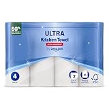 by Amazon ULTRA Küchenrolle, Extra Saugfähig, 4 Rollen (4 Rollen, 1-er Pack), 45 Blätter pro Rolle, Auswringen und Wiederverwenden, FSC-zertifiziert