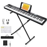 Donner Piano Keyboard 88 Tasten, Einsteiger Digital Keyboard Piano anschlagdynamische Tasten, tragbares E-Piano mit Ständer, Sustain Pedal, Tragetasche und Tastaturaufkleber, DEP-1