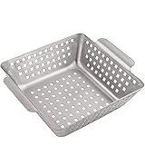 GOURMEO Grillkorb für Gemüse Fleisch Fisch - Grillschale aus Edelstahl 21x21x7 cm - Grill Korb für Elektro- Holzkohle- und Gasgrill - Gemüsekorb für den Grill - Grillschalen