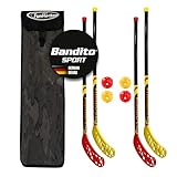 Bandito FunHockey Schlägerset inkl. Bälle und Tasche für Kinder, Floorball für Garten, Floorball Stick, Streethockey Outdoor, Linkshänder, Rechtshänder, 4 Bälle, 4 Schläger, 1 Tasche