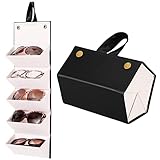 Heyu-Lotus Brillenetui Organizer, Sonnenbrillen Aufbewahrung Brillenbox Faltbaren Brillenhalter zur Aufbewahrung von 5 Brillen, Leder Brillenetui für Damen Herren(Schwarz)