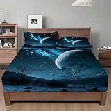 Spannbettlaken 90x200cm Erde Spannbetttuch Galaxis Bettlaken Boxspringbett mit Gummizug Spannbettuch Mikrofaser für Matratzen von 30 cm Mit 2 Kissenbezüge 80x80 cm