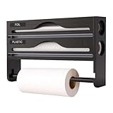 MWZBTG Wandrollenhalter Küche Holz, 35.2x21.01x7.01cm Üchenfolien Organizer Mit Rollenhalter, Folienschneider Kompatibel, Frischhalte Folienspender Mit Cutter Für Backfolie Alufolie Aufbewahrung