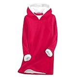 Ekiregaii Kapuzenpullover für Damen, verdicktes Fleece gefüttert, Kapuzen-Sweatshirts, einfarbiger Pullover, Damenpullover, weicher Plüsch-Thermo-Pullover, Herbst, Winter, Basic-Kleidung, Heimsport,