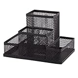D.RECT Schreibtischorganizer | Stiftehalter Stifteköcher Tisch-Organizer aus Metall | Büroablage mit Zettelhalter Mesh | 103x154x103mm Schwarz
