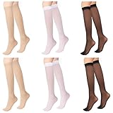 Nylon Kniestrümpfe, 6 Paar Durchsichtige Stützstrümpfe Socken Damen Hosensocken aus Nylon, Schwarz Weiß Grau Hautfarbe, Nylon Frauen Pop Socken Kniehoch Kniehohe