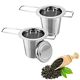 2 Stück Teesieb für Losen Tee, Teesieb für Tasse, Teefilter Edelstahl mit Klappgriff und Deckel, Wiederverwendbar, Passend Geeignet für die Meisten Teetassen, Teeschalen