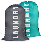 2 Stück Wäschesack Reise, 120L Wäschetasche mit Kordelzug, Wäschebeutel, Groß Faltbarer Schmutzwäsche Wäschesammler, 61x92 cm, Grau, Blau
