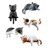 Wellrun Mini-Katzenfigur, niedliche, realistische Katzenpuppen, bezaubernde Miniatur-Katzen-Display für Schreibtisch, Büro, Auto-Innendekoration, 5 Stück