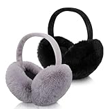 CHENKEE 2 Stück Winter Ohrenwärmer, Ohrenwärmer Damen Ohrenwärmer Damen Faltbare Winter Plüsch Ohrenwärmer Faltbare Plüsch Ohrenschützer Kunstpelz Warm Ohrenschützer für Damen Männer (Schwarz, Grau)
