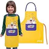 Chefclub, Mädchen-Jungen Kinderschürze aus Baumwolle, Kids Schürze Gelb, Kochschürze Kinder, Kinderschürze Baumwolle Gelb, verstellbare Größe mit Fronttasche, Unisex Schürze ‍
