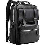 MATE ELAN Leder PU rucksack für Herren & Deman Vintage Wasserabweisend Uni Arbeit Reisen Tagesrucksack Schulrucksack mit Laptopfach 15.6 Zoll Schwarz