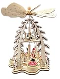 Wichtelstube-Kollektion XL Weihnachtspyramide Skifahrer und Sternensinger, Pyramide für Teelichter Weihnachten Weihnachtsdeko Holz mehrere Ebenen 30cm groß