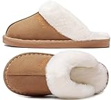 Donpapa Hausschuhe Damen Herren Winter Warme Plüsch with Memory Foam Faux Lammfell Pantoffeln Flauschige Rutschfeste Slippers Indoor Outdoor Chestnut 38.5-40