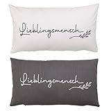 Bada Bing 2er Set Deko Kissen Lieblingsmensch in grau weiß - Design mit Spruch - hochwertiges Wendekissen mit Bezug Baumwolle Reißverschluss - Sofakissen 30 x 50 cm mit Füllung